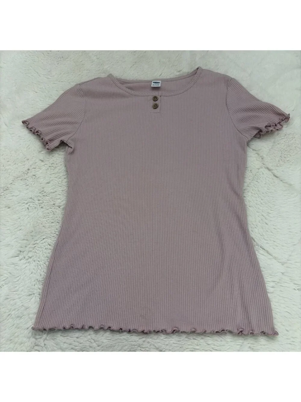 Old Navy Girls Lilac Ribbed Shirt XL 14 16 Ruffle 90s
